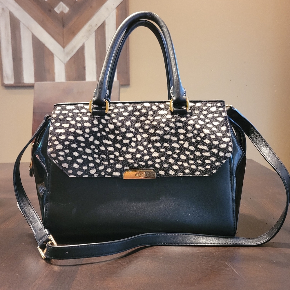 Ralph Lauren Black Leather and Fur Handbag